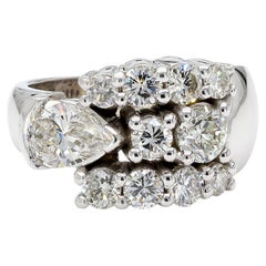 3.75 Carat Pear & Round Diamond 14K White Gold East West Bypass Cluster Ring