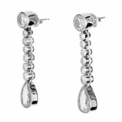 3.75 Carat Pear Shaped Diamond Platinum Dangle Drop Earrings
