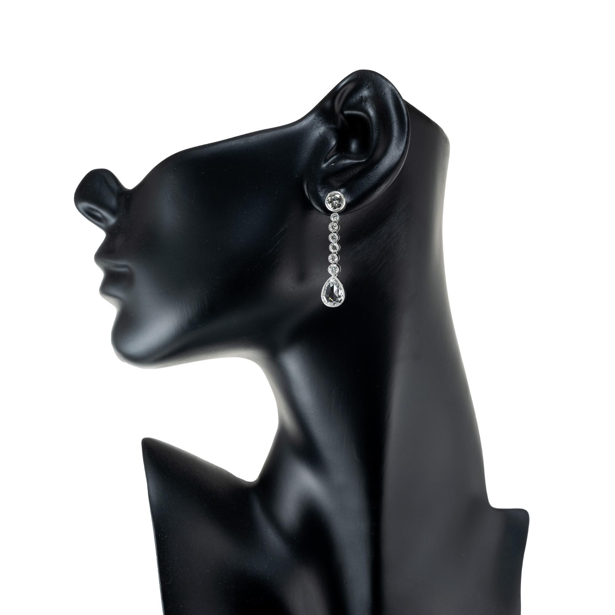 Women's 3.75 Carat Pear Shaped Diamond Platinum Dangle Drop Earrings For Sale