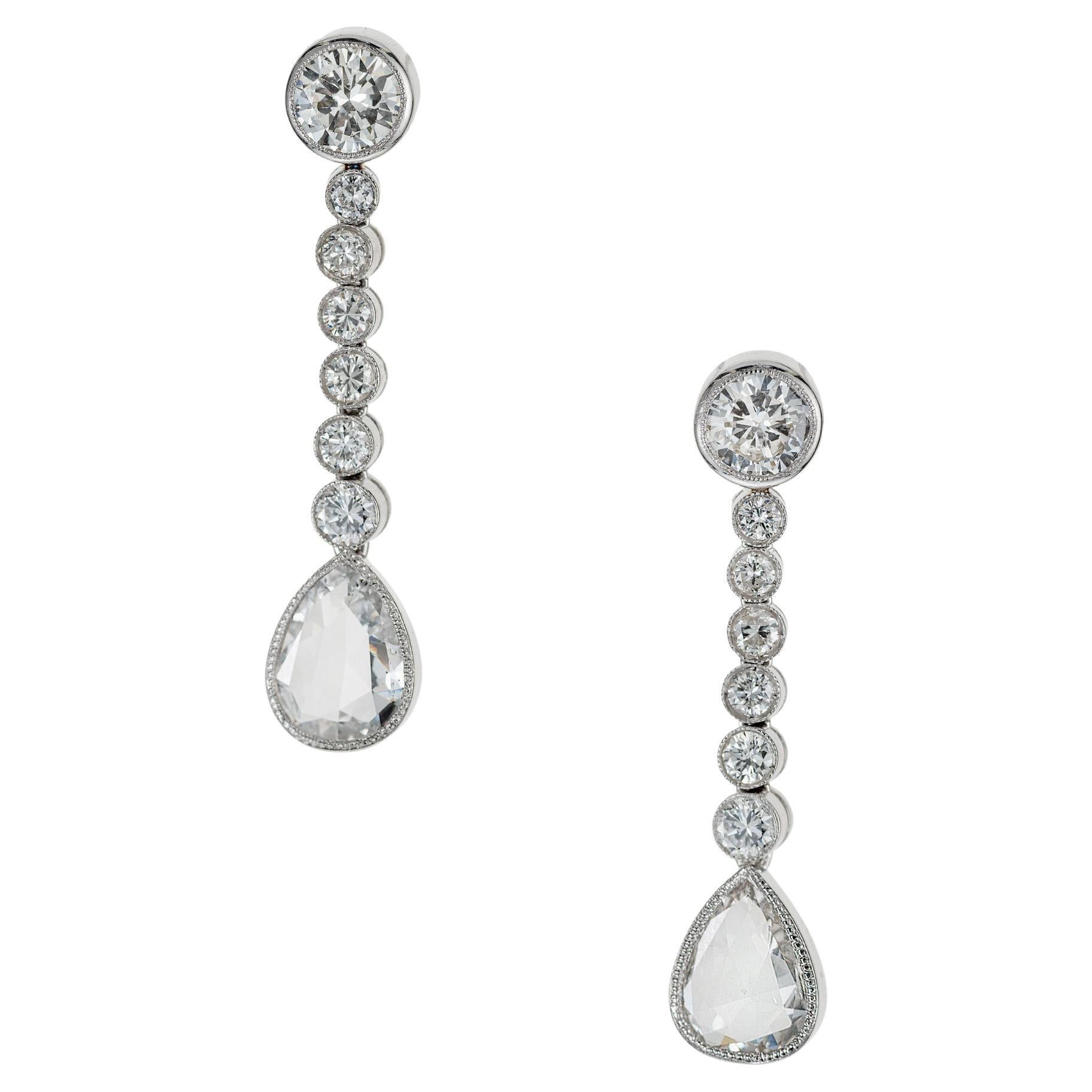 3.75 Carat Pear Shaped Diamond Platinum Dangle Drop Earrings For Sale