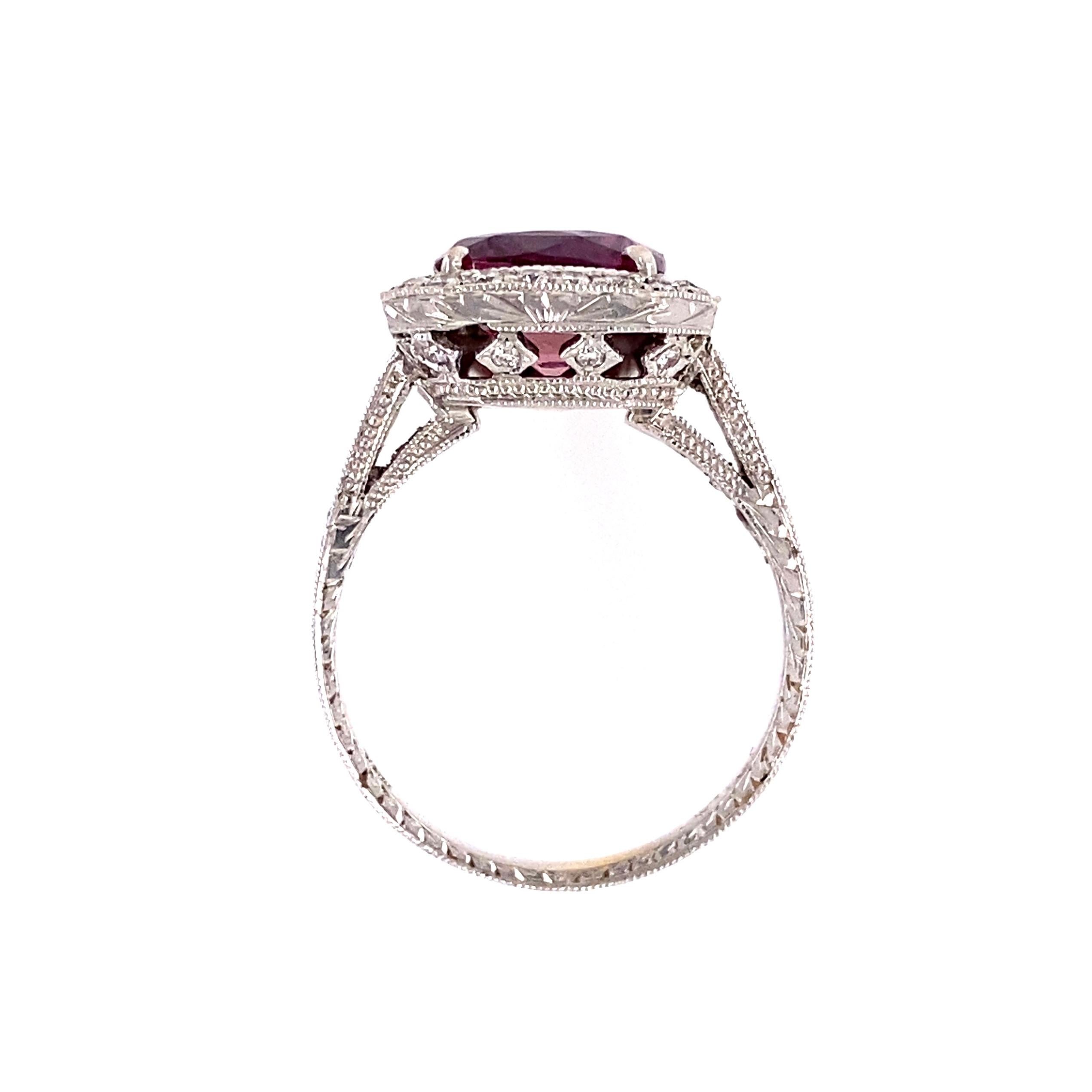 Modern 3.75 Carat Pink Cushion Sapphire and Diamond Gold Ring Estate Fine Jewelry  For Sale