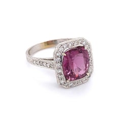 3.75 Carat Pink Cushion Sapphire GIA and Diamond Gold Ring Estate Fine Jewelry