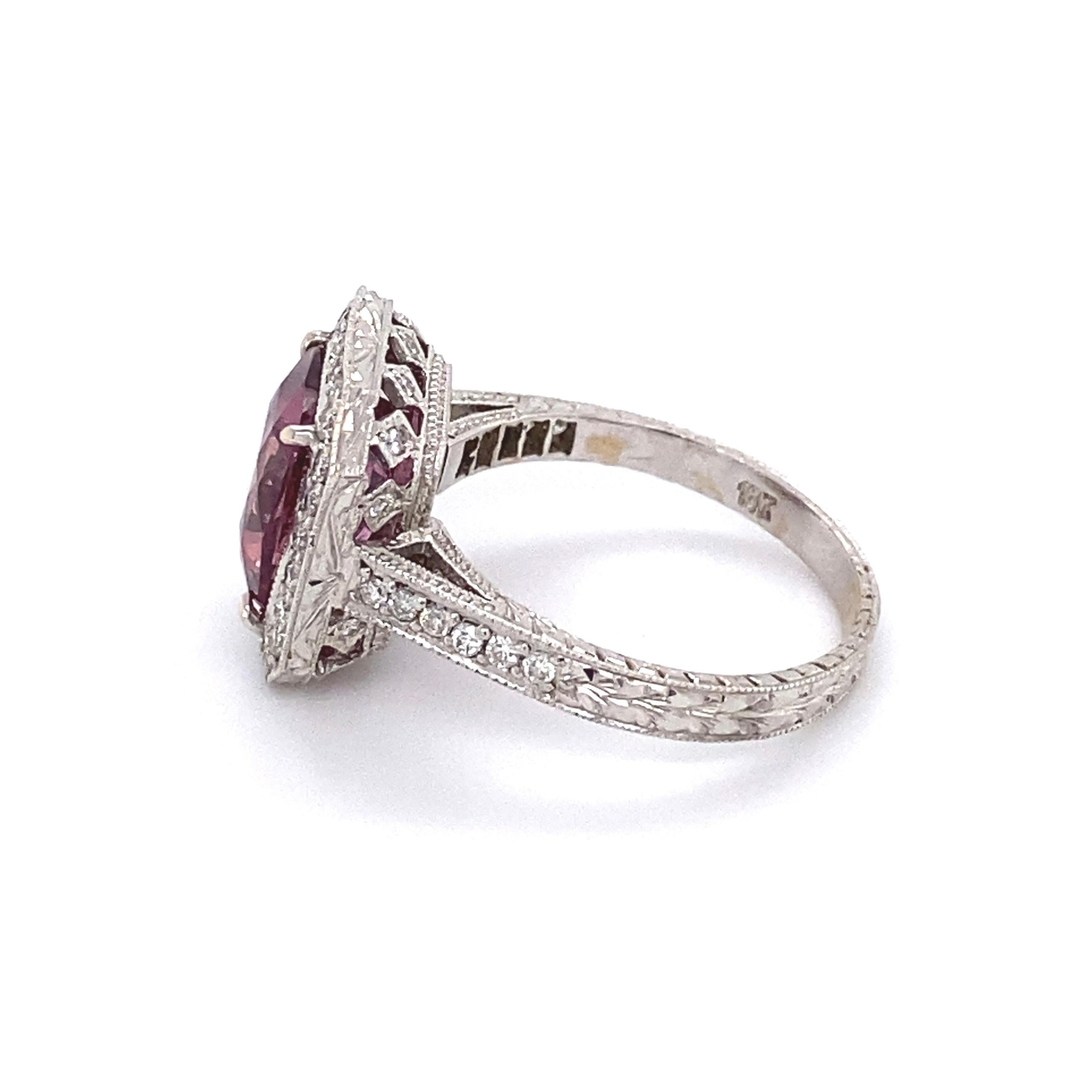 Women's 3.75 Carat Pink Cushion Sapphire and Diamond Gold Ring Estate Fine Jewelry  For Sale