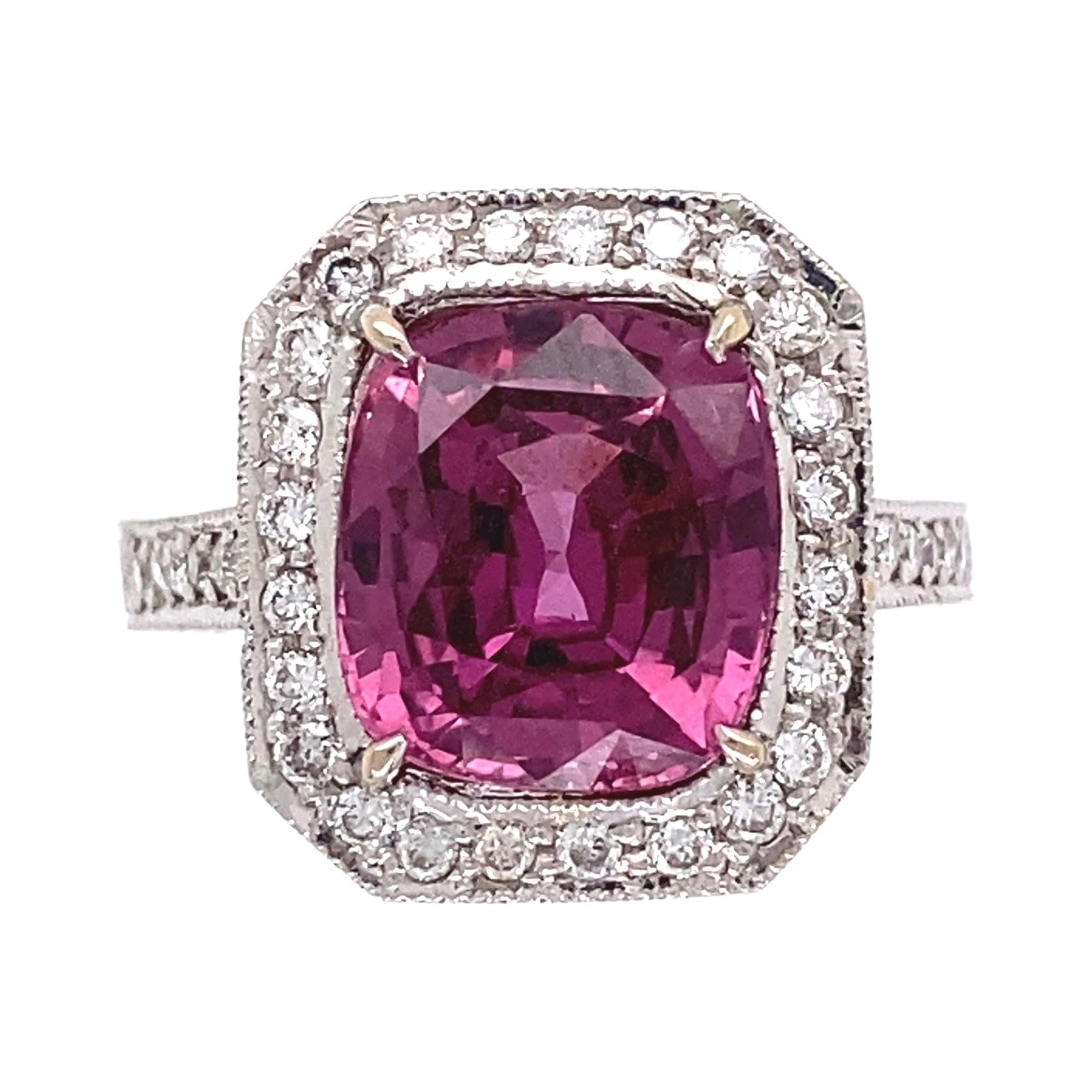 3.75 Carat Pink Cushion Sapphire and Diamond Gold Ring Estate Fine Jewelry  For Sale