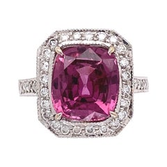 3.75 Carat Pink Cushion Sapphire and Diamond Gold Ring Estate Fine Jewelry 
