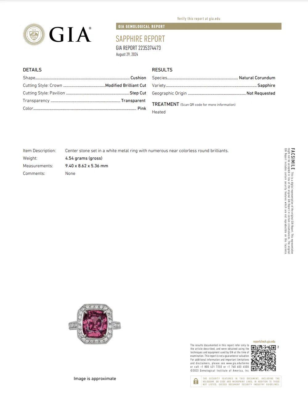 3.75 Carat Pink Cushion Sapphire GIA and Diamond Gold Ring Estate Fine Jewelry For Sale 2