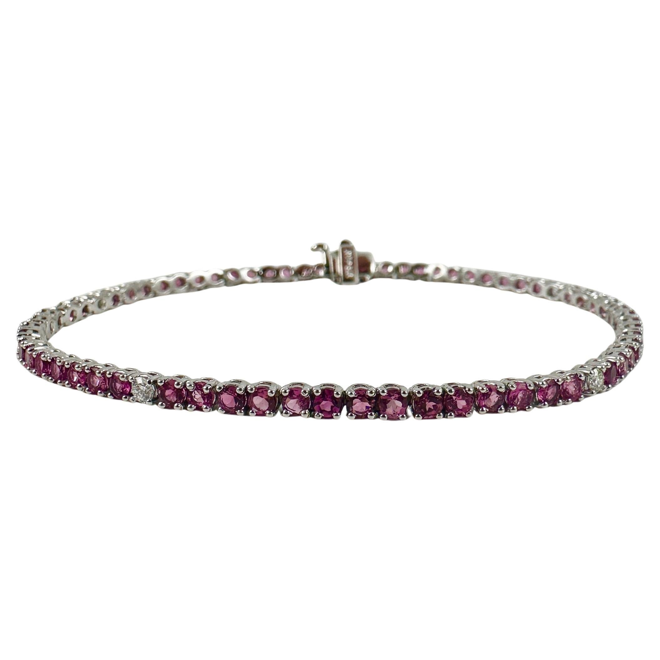 Bracciale Tennis con zaffiro rosa e diamanti da 3,75 carati in oro bianco 14K
