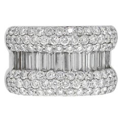 3.75 Carat Round and Baguette Diamond Pave Wide Band 18 Karat in Stock