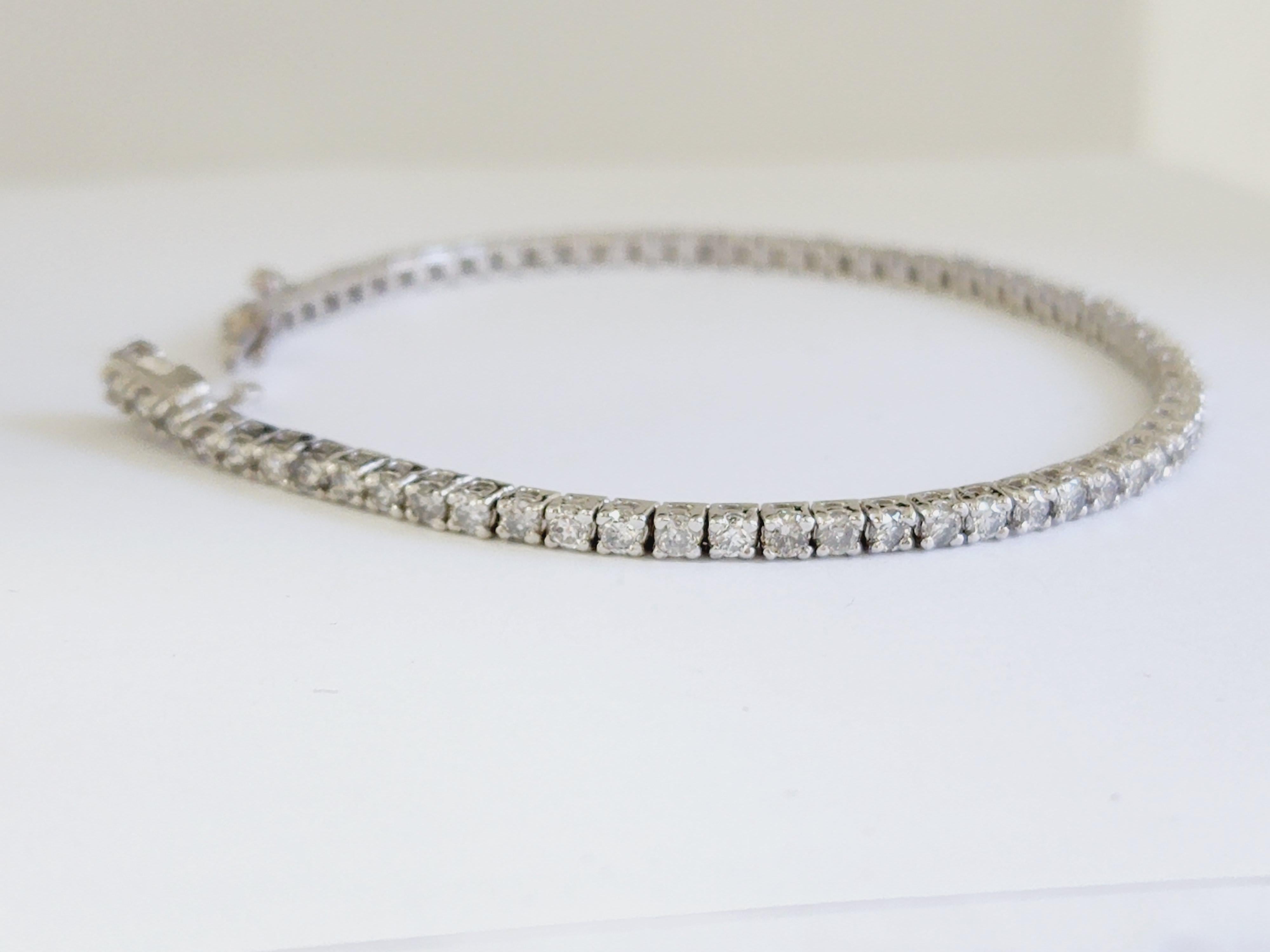 Women's or Men's 3.75 Carat Round Brilliant Natural Diamond Tennis Bracelet 14 Karat White Gold