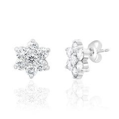 3.75 Carat Round Diamond Cluster Flower Earrings
