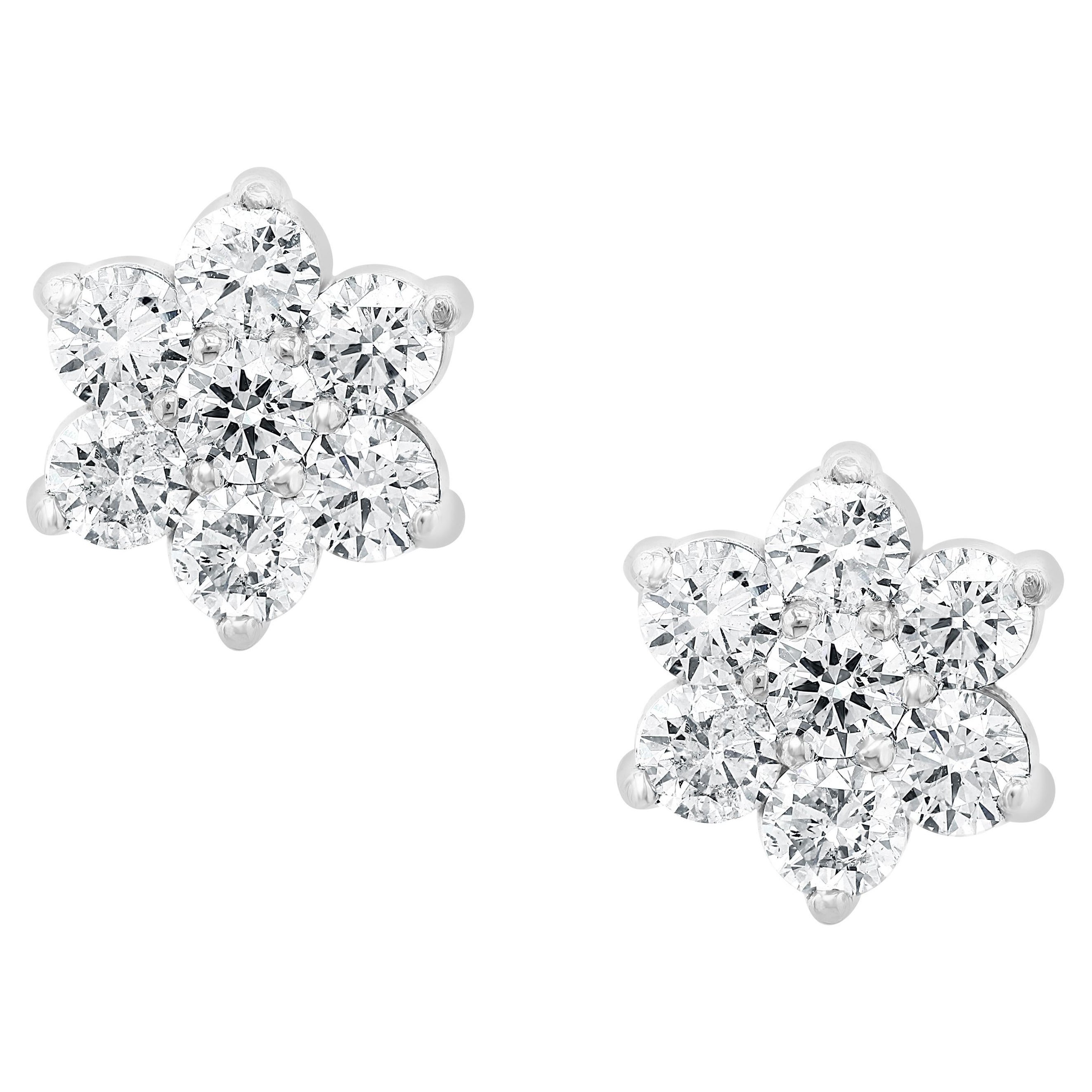 3,75 Karat runde Diamant-Cluster-Blumen-Ohrringe