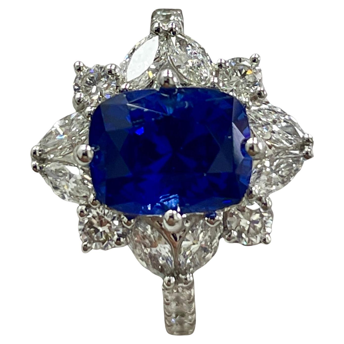 3.75 Carat Sapphire & Diamond White Gold Ring For Sale