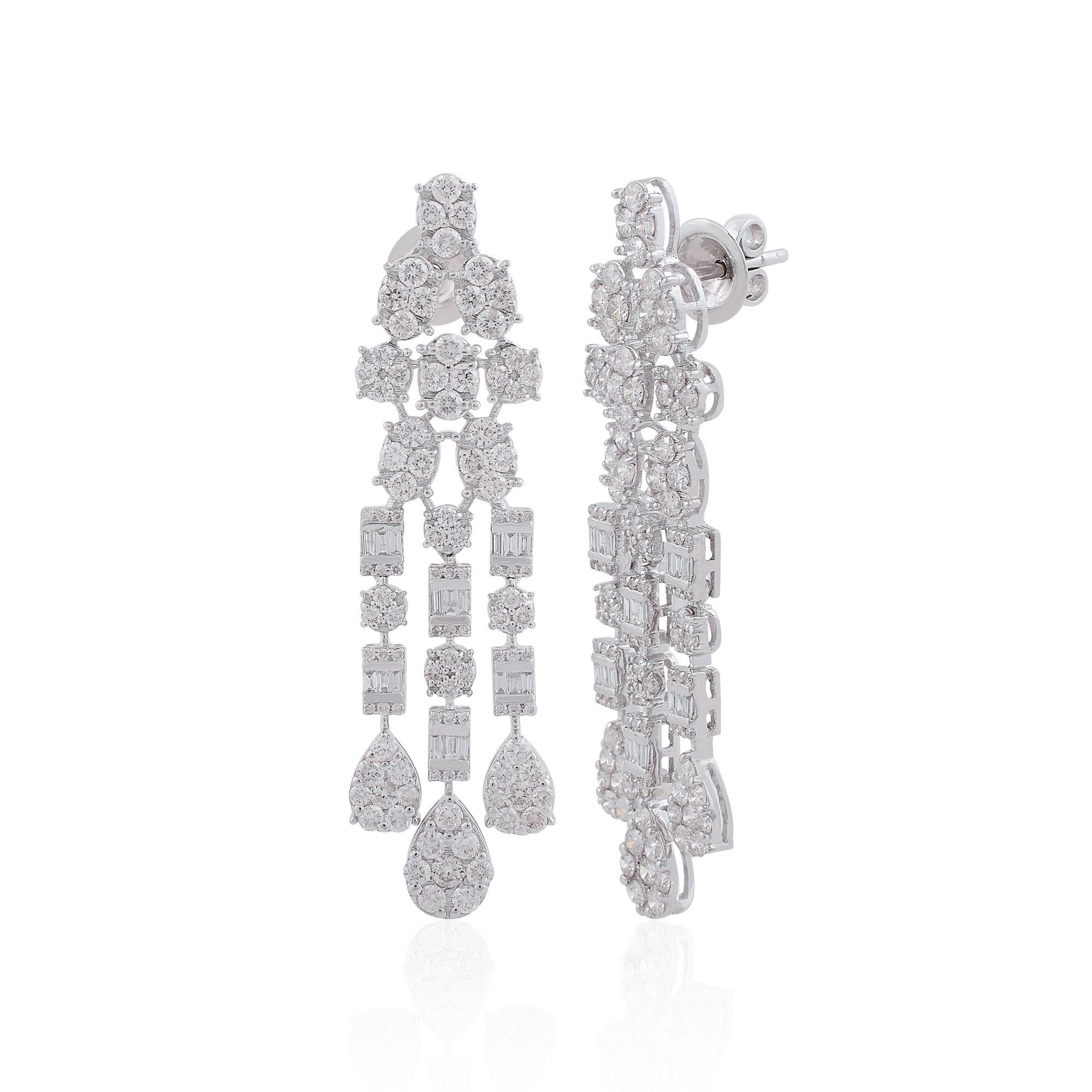 Item Code :- SEE-1592
Gross Weight :- 12.59 gm
18k White Gold Weight :- 11.84 gm
Diamond Weight :- 3.75 Carat  ( AVERAGE DIAMOND CLARITY SI1-SI2 & COLOR H-I )
Earrings Length :- 48 mm approx.
✦ Sizing
.....................
We can adjust most items