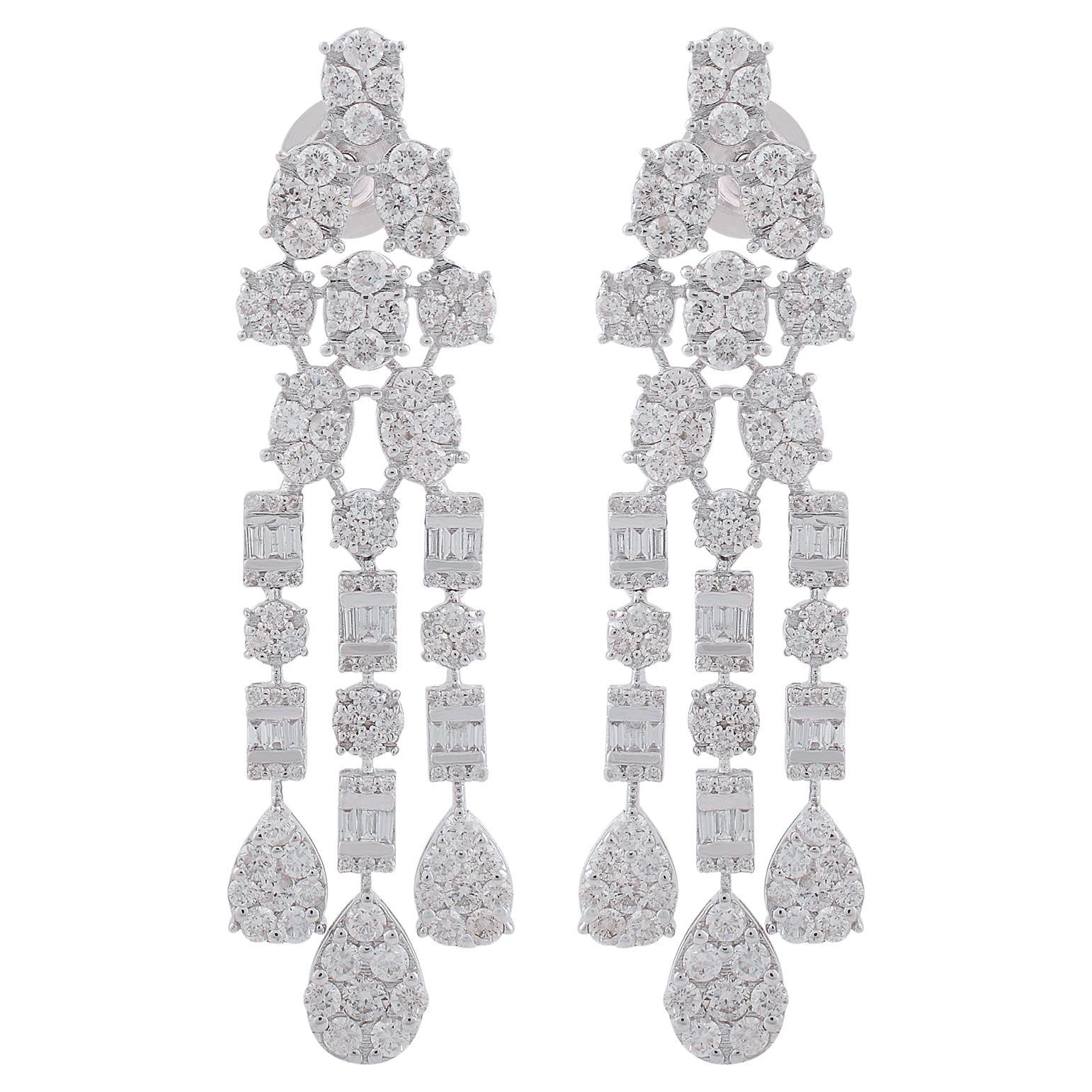 3.75 Carat SI Clarity HI Color Diamond Chandelier Earrings 18 Karat White Gold