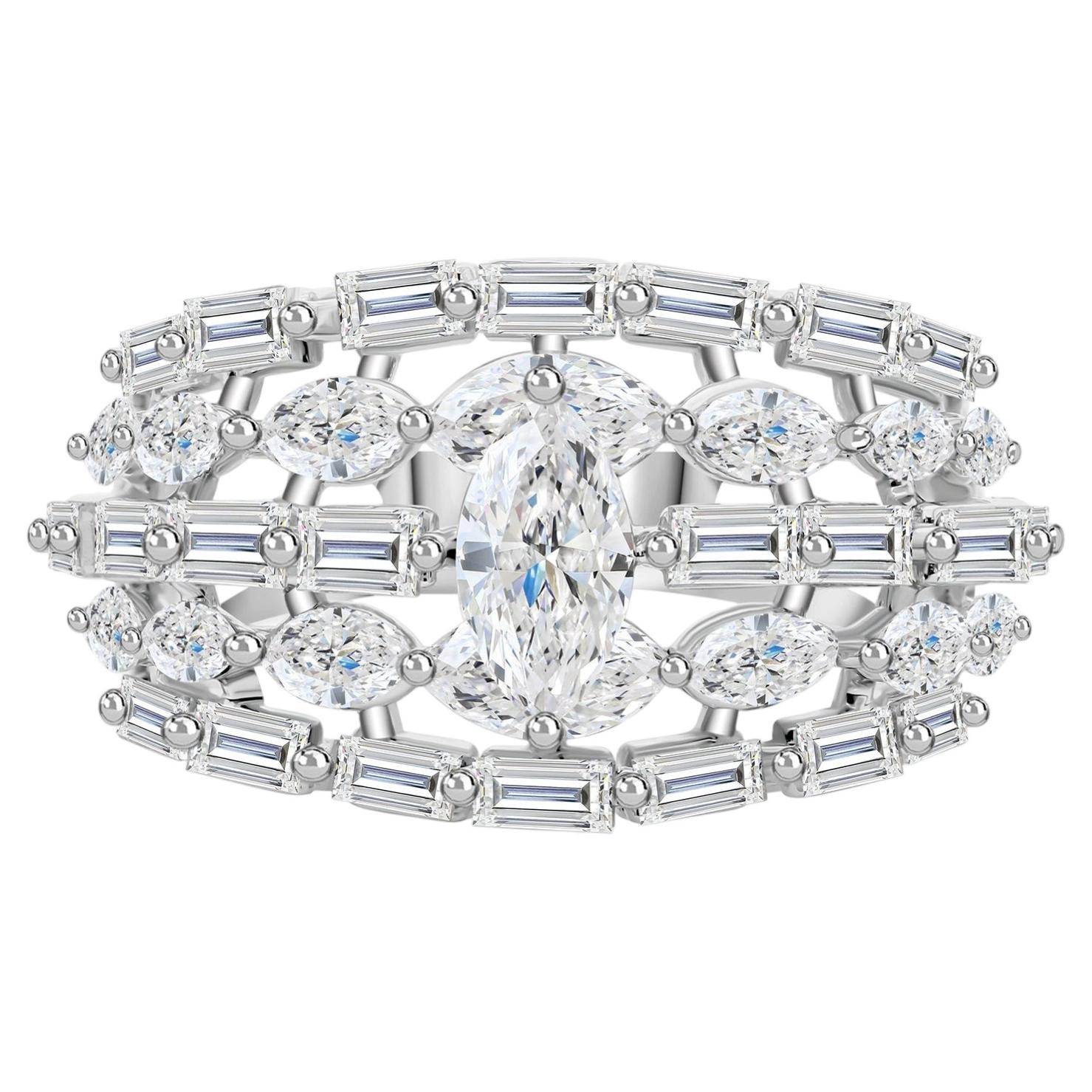 Real 1.62 Carat SI Clarity HI Color Multi Shape Diamond Ring 18 Karat ...