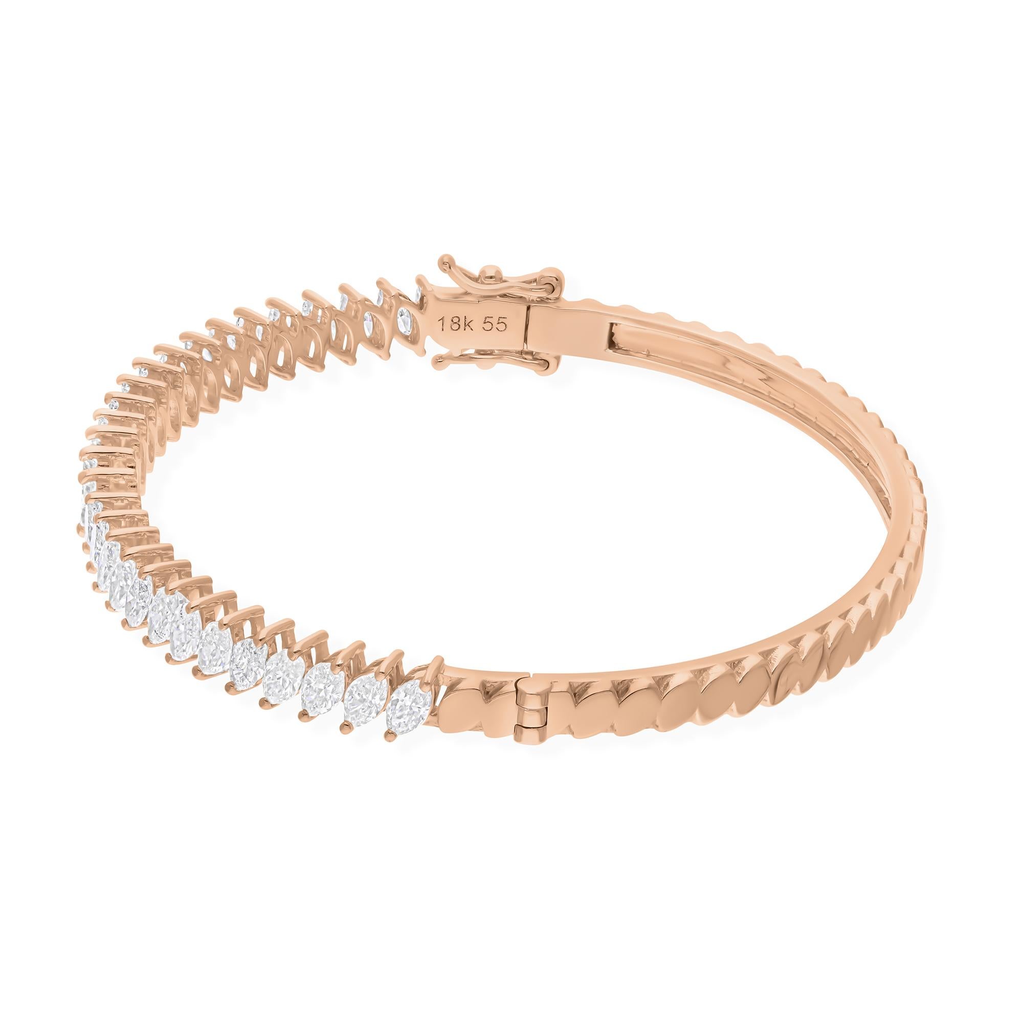 3.75 Carat SI/H Marquise Brilliant Cut Diamond Bangle Bracelet 18k Rose Gold In New Condition For Sale In Diera, Dubai