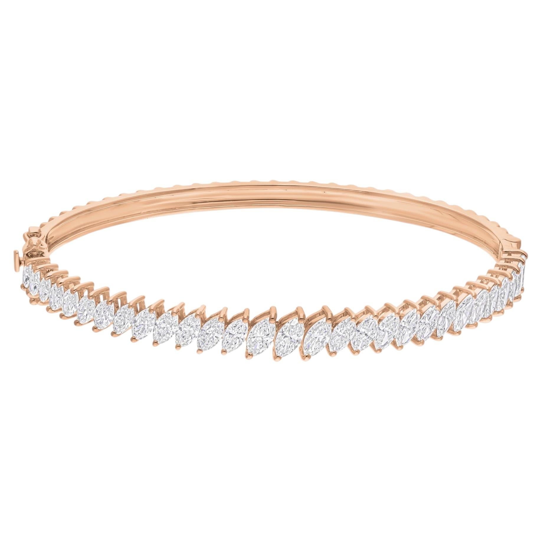 3.75 Carat SI/H Marquise Brilliant Cut Diamond Bangle Bracelet 18k Rose Gold