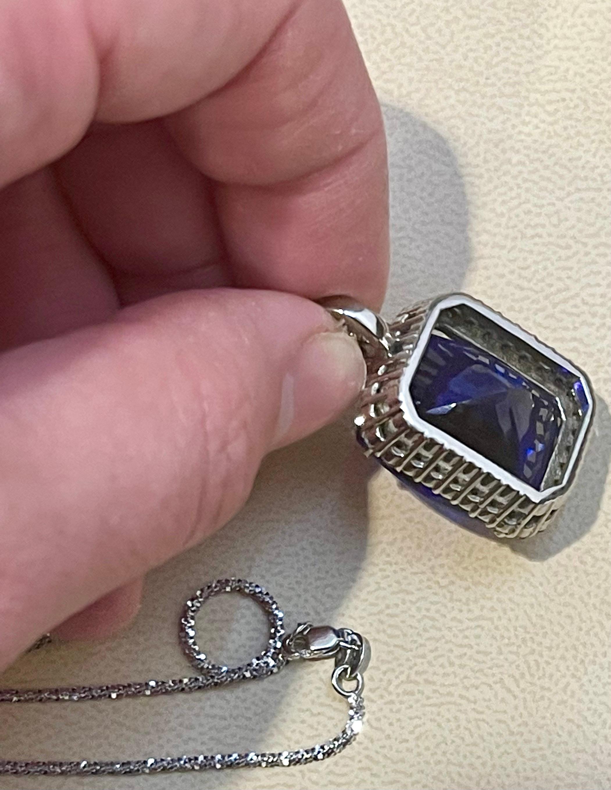 37.5 Carat Tanzanite Necklace & Diamond Pendant with Chain 14 Karat White Gold For Sale 6