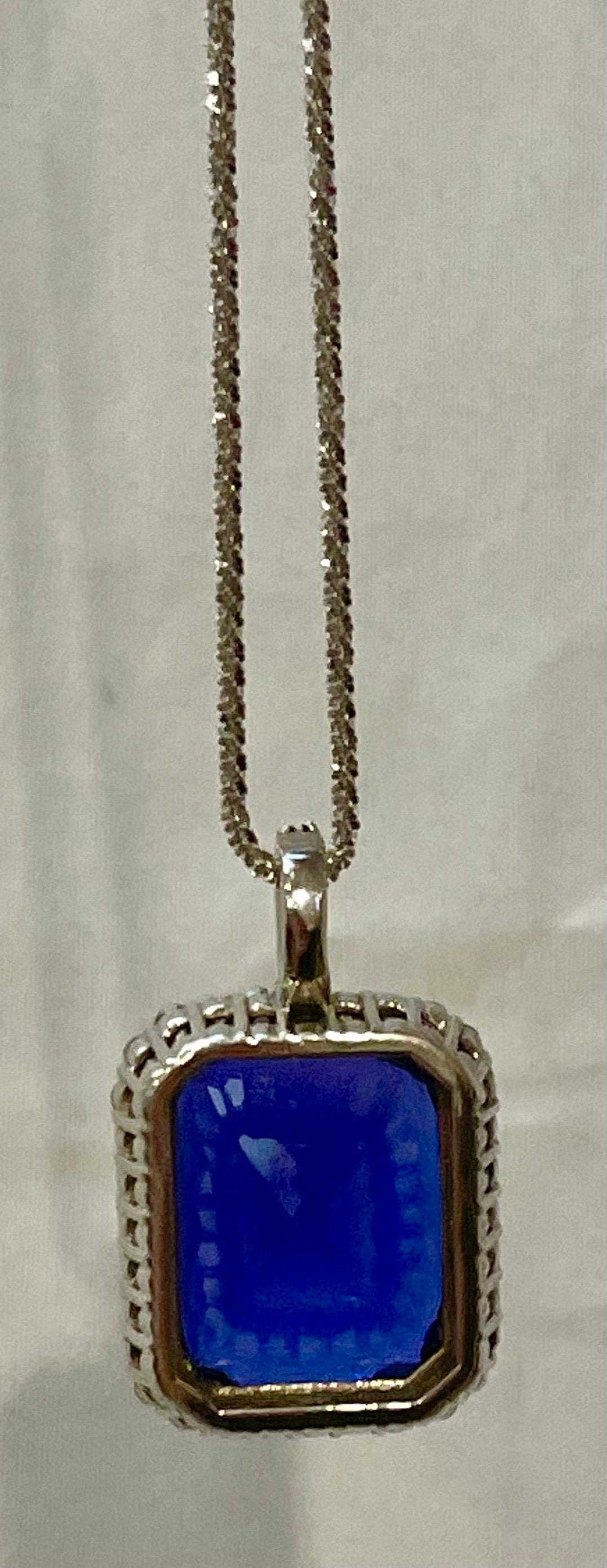 37.5 Carat Tanzanite Necklace & Diamond Pendant with Chain 14 Karat White Gold For Sale 7