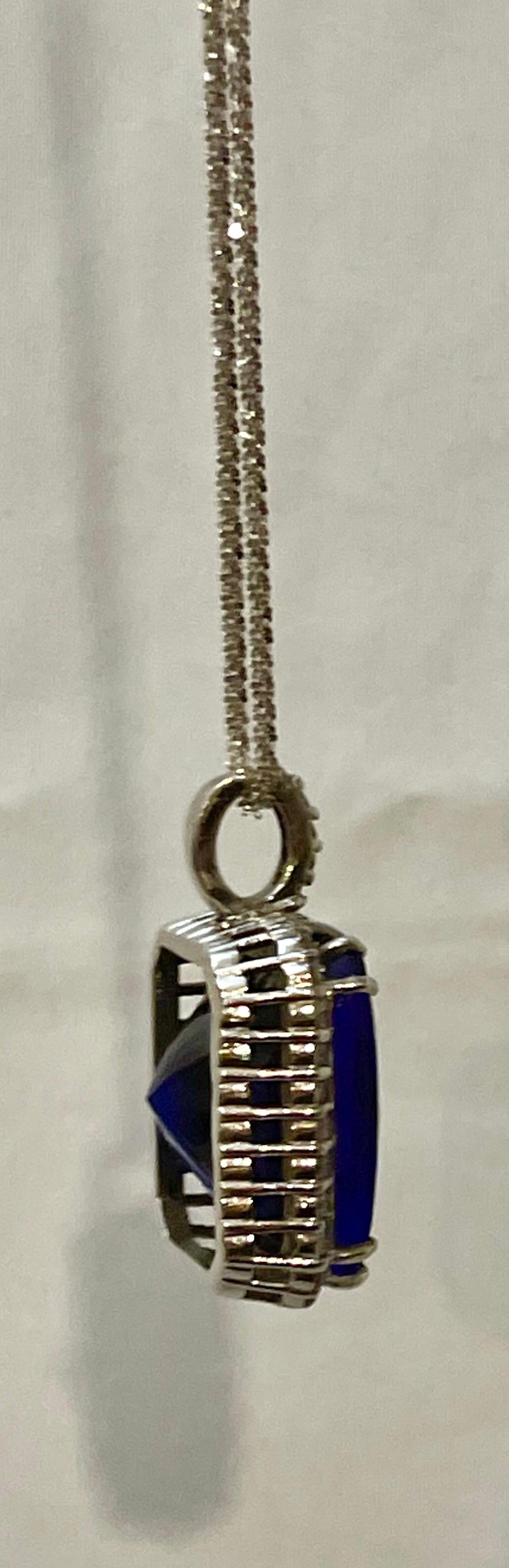 37.5 Carat Tanzanite Necklace & Diamond Pendant with Chain 14 Karat White Gold For Sale 8