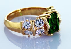 3.75 Carats Total Emerald Cut Emerald and Round Diamond 18 Karat Gold Band Ring