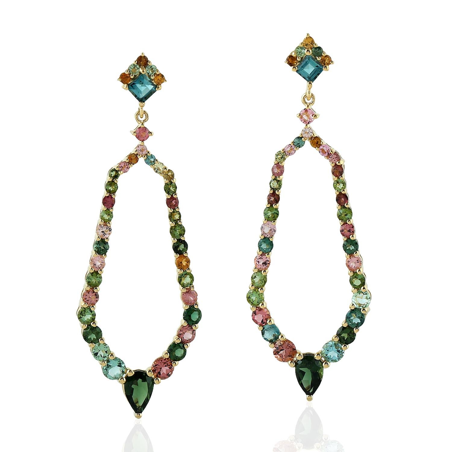 Modern 3.75 Carat Tourmaline 18 Karat Gold Earrings For Sale