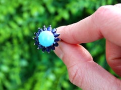 3.75 Carat Turquoise and 2.81 Carat Sapphire 18k White Gold Ring Circa 1980