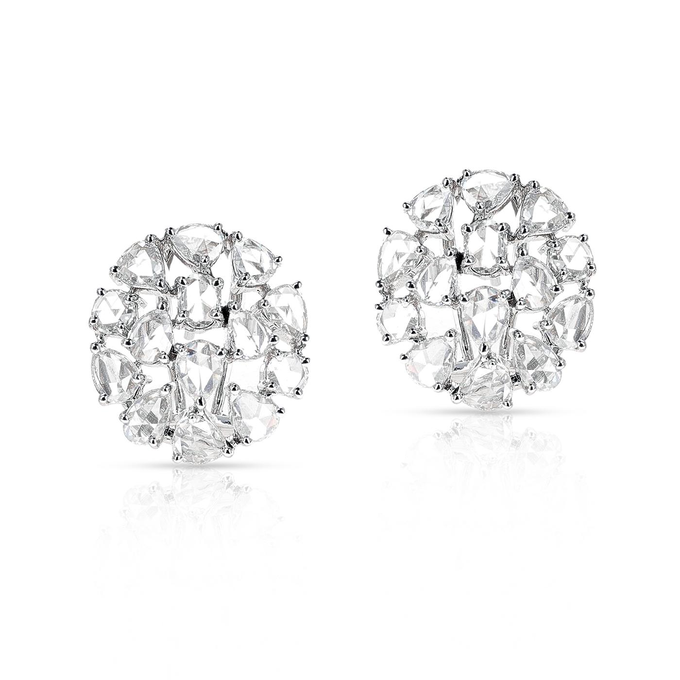 3.75 Carat White Diamond Rose Cut Earrings, 18K White Gold In New Condition For Sale In New York, NY