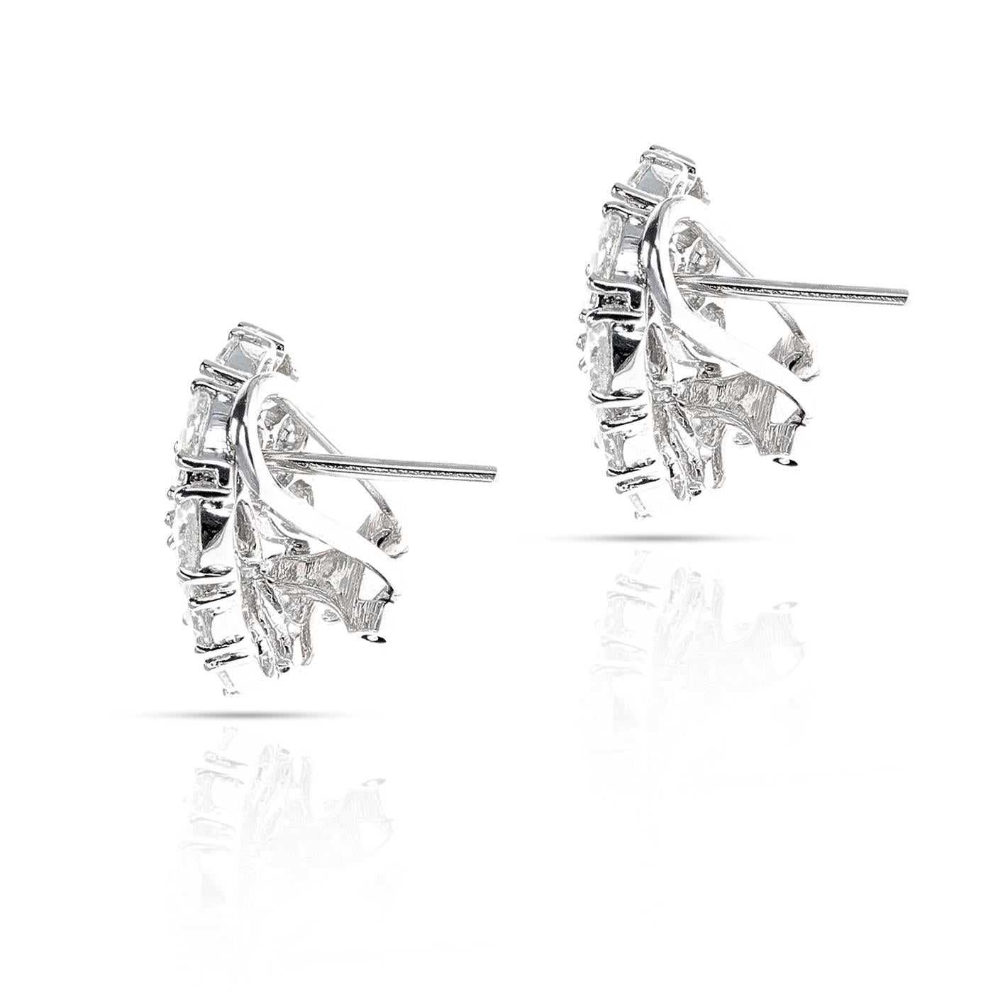 Women's or Men's 3.75 Carat White Diamond Rose Cut Earrings, 18K White Gold For Sale