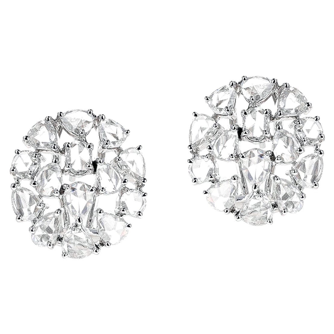 Ohrringe mit 3,75 Karat weißen Diamanten im Rosenschliff, 18K Weißgold
