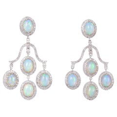 Boucles d'oreilles en or et argent 925 avec opale et diamants de 3,75 carats et 2,52 g