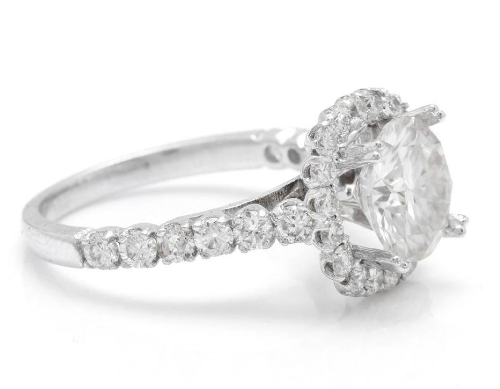 Anillo de oro blanco macizo de 14 quilates con un exquisito diamante natural y moissanita de 3,75 quilates Corte mixto en venta