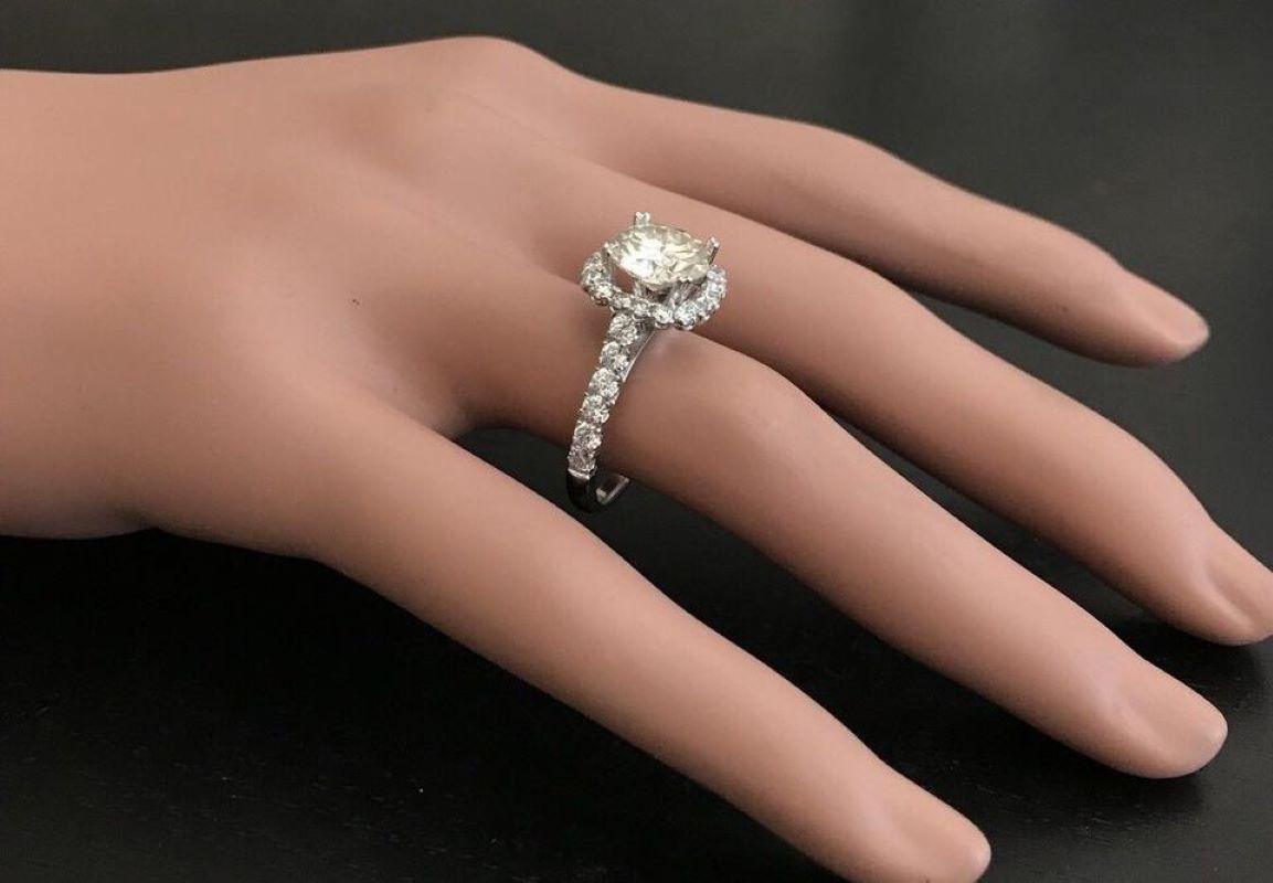 3.75 Carats Exquisite Natural Diamond and Moissanite 14K Solid White Gold Ring For Sale 1
