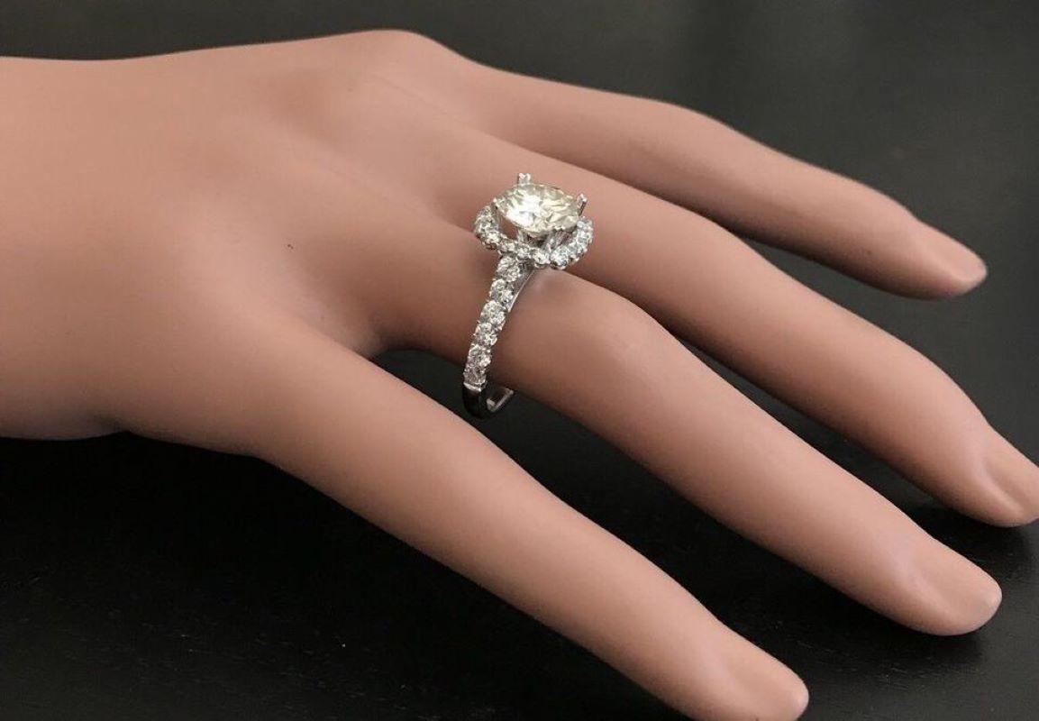 Anillo de oro blanco macizo de 14 quilates con un exquisito diamante natural y moissanita de 3,75 quilates en venta 1