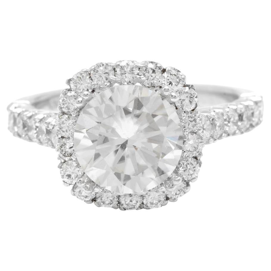 3.75 Carats Exquisite Natural Diamond and Moissanite 14K Solid White Gold Ring For Sale