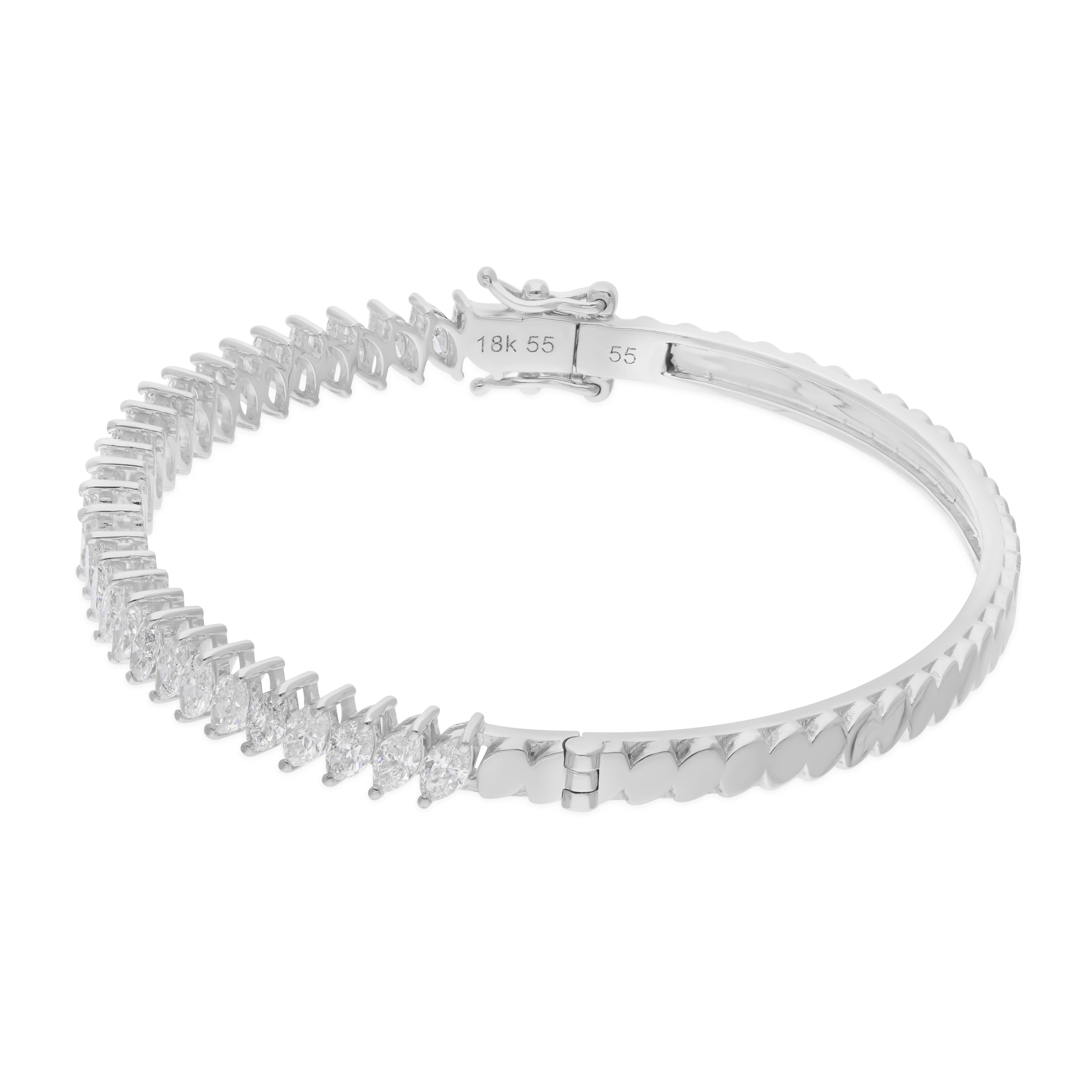 De las mujeres Pulsera de diamantes talla marquesa SI/HI de 3,75 quilates Oro blanco 18k en venta