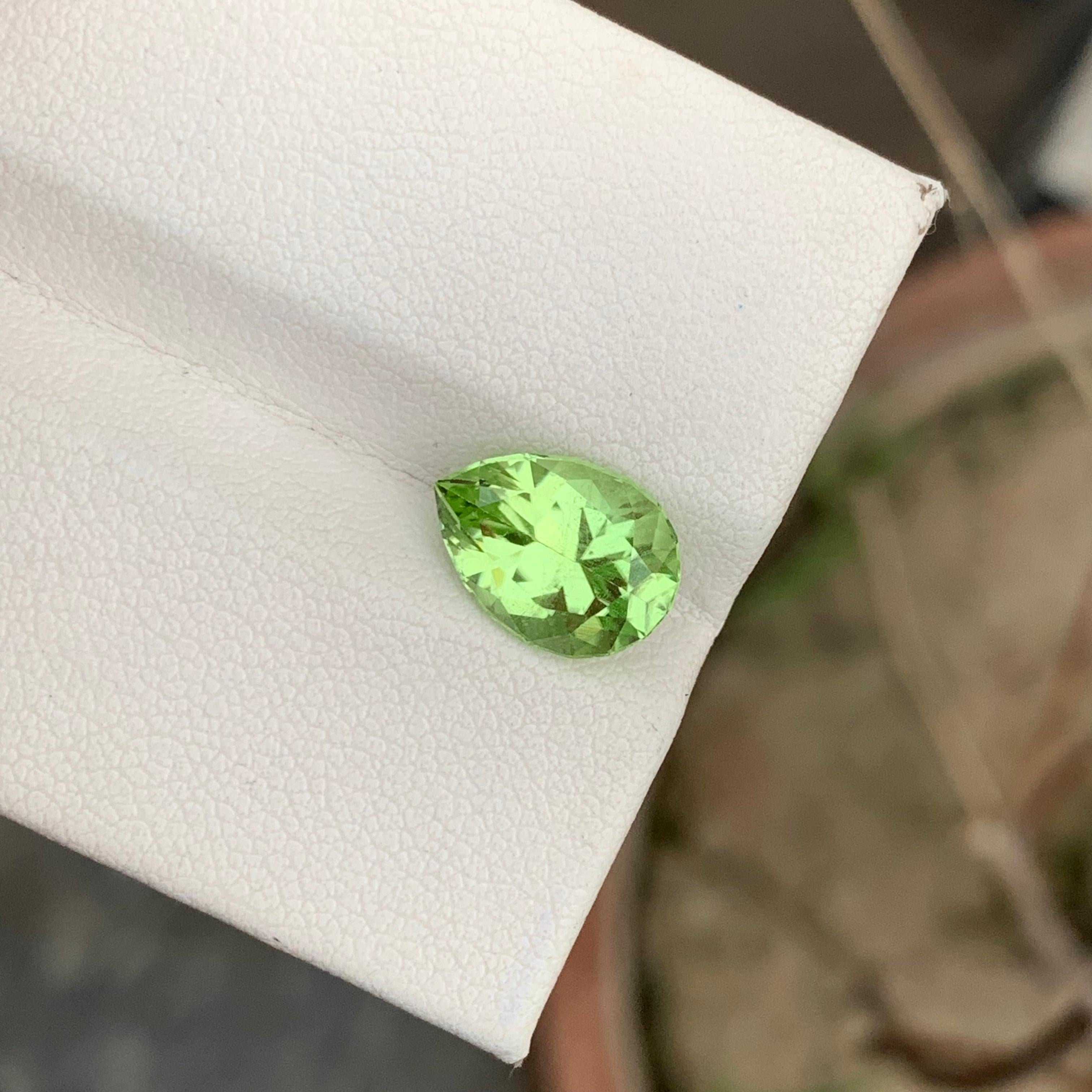 Loose Peridot
Weight: 3.75 Carats 
Dimension: 11.4x8.2x6.5 Mm
Origin: Pakistan 
Shape: Pear 
Treatment: Non
Color: Green 
Certificate: On Demand 
Peridot, a vivid green gemstone, is a captivating member of the olivine mineral family. Known for its