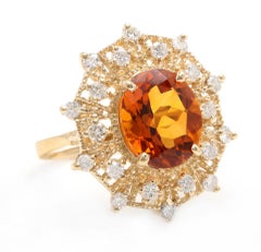 3.75 Carat Natural Madeira Citrine and Diamond 14 Karat Solid Yellow Gold Ring