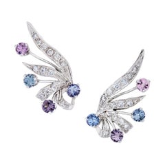 Boucles d'oreilles en or blanc 14 carats avec diamants et spinelle de 3,75 carats