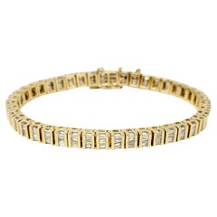 Bracelet tennis à maillons en or jaune 14 carats avec diamants baguettes de 3,75 carats au total