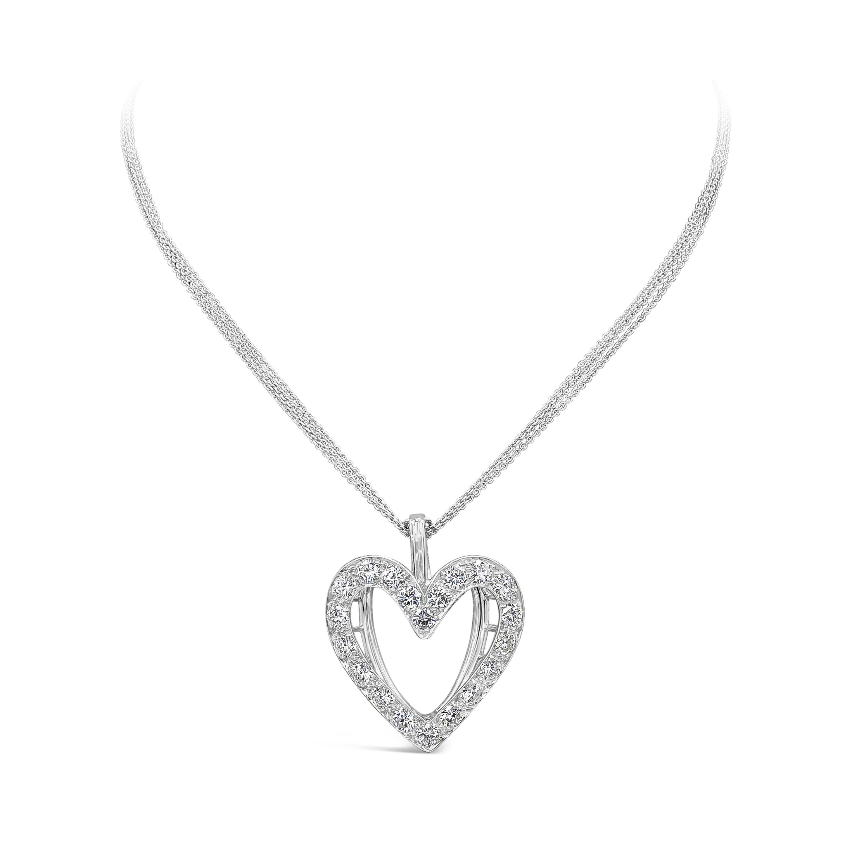 Showcases a heart shape pendant of open-work design, encrusted by round brilliant diamonds weighing 3.75 carats total. Pendant is in a three dimensional shape made in platinum, suspended on a multi-strand adjustable chain.

Roman Malakov is a custom