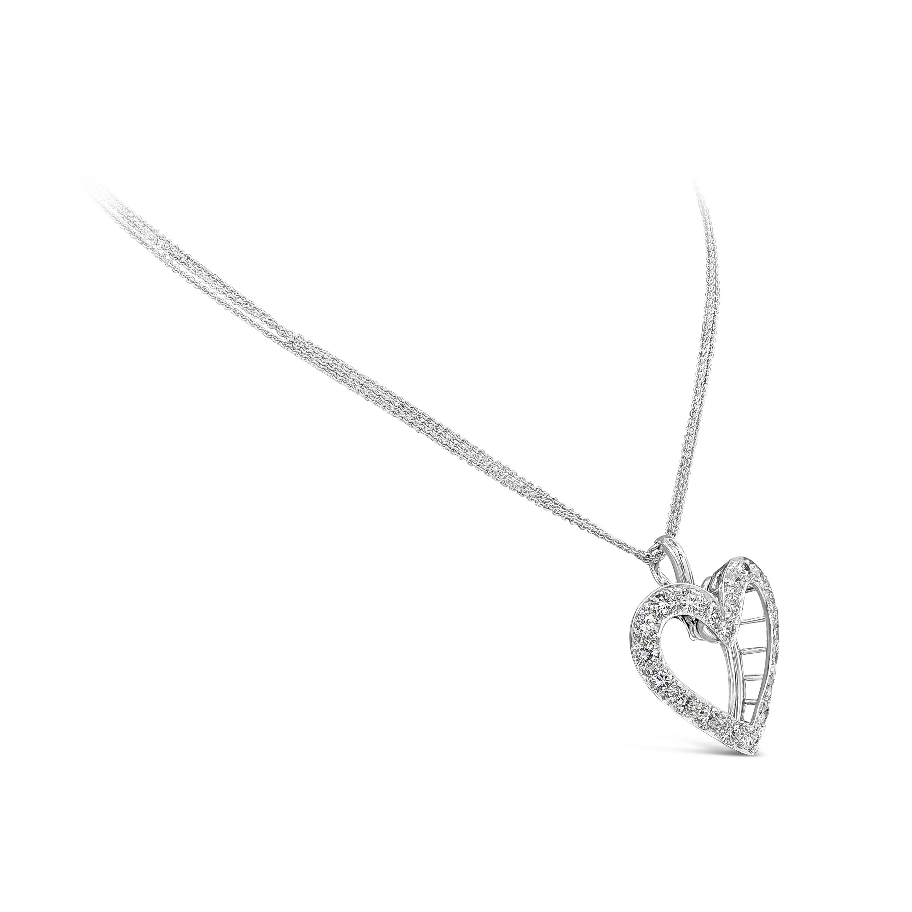 Contemporain 3.75 Carats Total Diamond Round Brilliant Open Work 3D Heart Pendant Necklace en vente