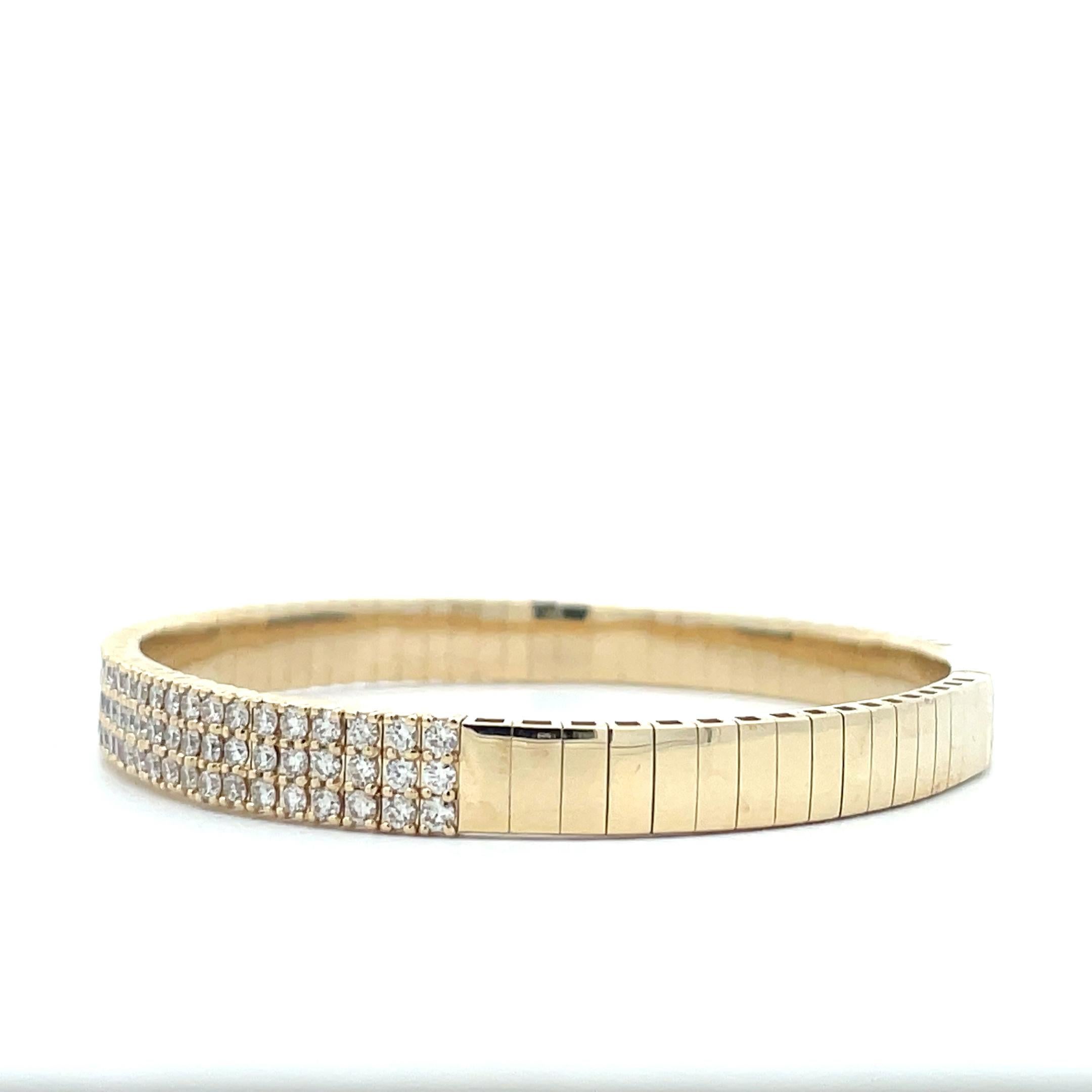 3,75 Karat Diamant 3 Zeile Pave Diamond Flexible Armreif in 14k Solid Gold (Art déco) im Angebot