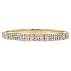 3.75 Carat Diamond 3 Row Pave Diamond Flexible Bangle in 14k Solid Gold