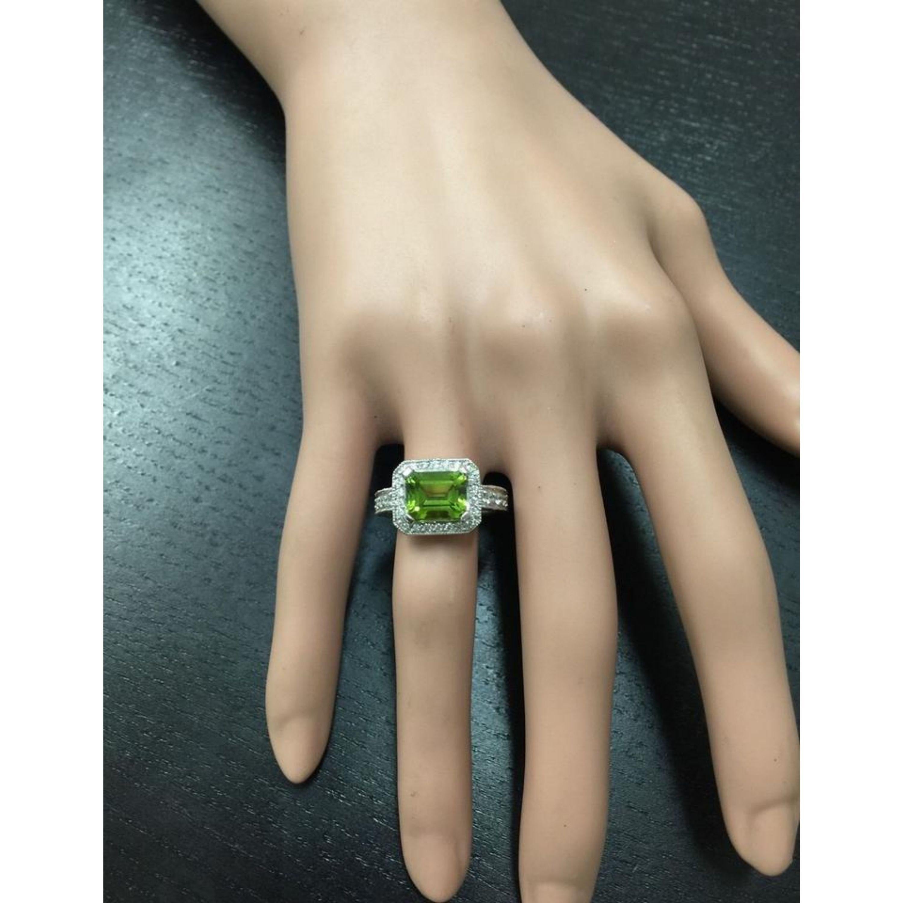 3.75 Ct Natural Very Nice Looking Peridot and Diamond 14K Solid White Gold Ring For Sale 1
