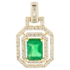3,75 Ct. Colgante de Esmeralda Octogonal con Diamantes en Oro Amarillo de 18K Regalo para Ella