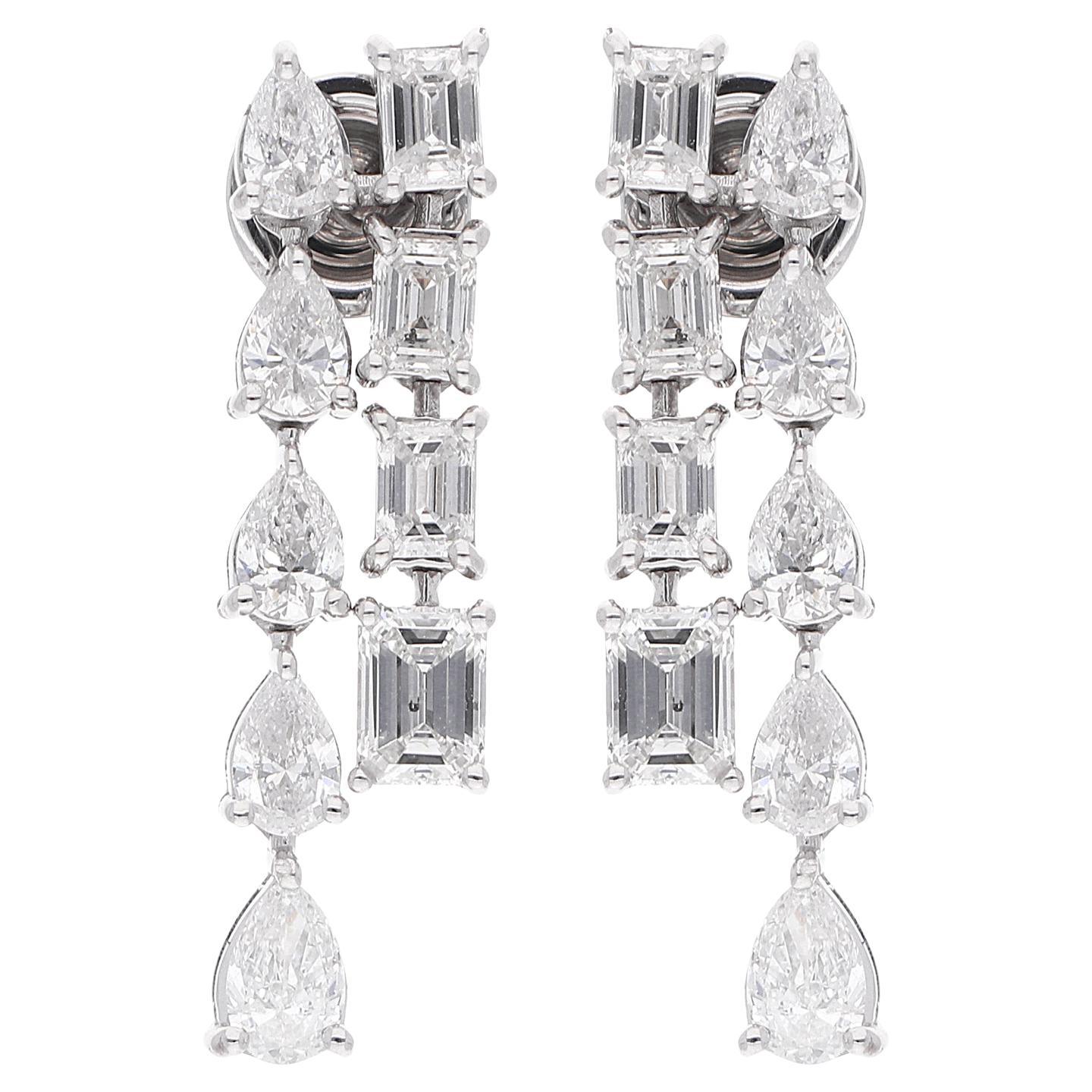 3.75 Ct Pear & Emerald Cut Diamond Earrings 18 Karat White Gold Handmade Jewelry