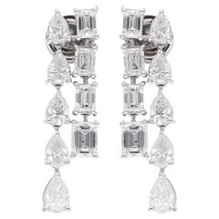 3.75 Ct Pear & Emerald Cut Diamond Earrings 18 Karat White Gold Handmade Jewelry