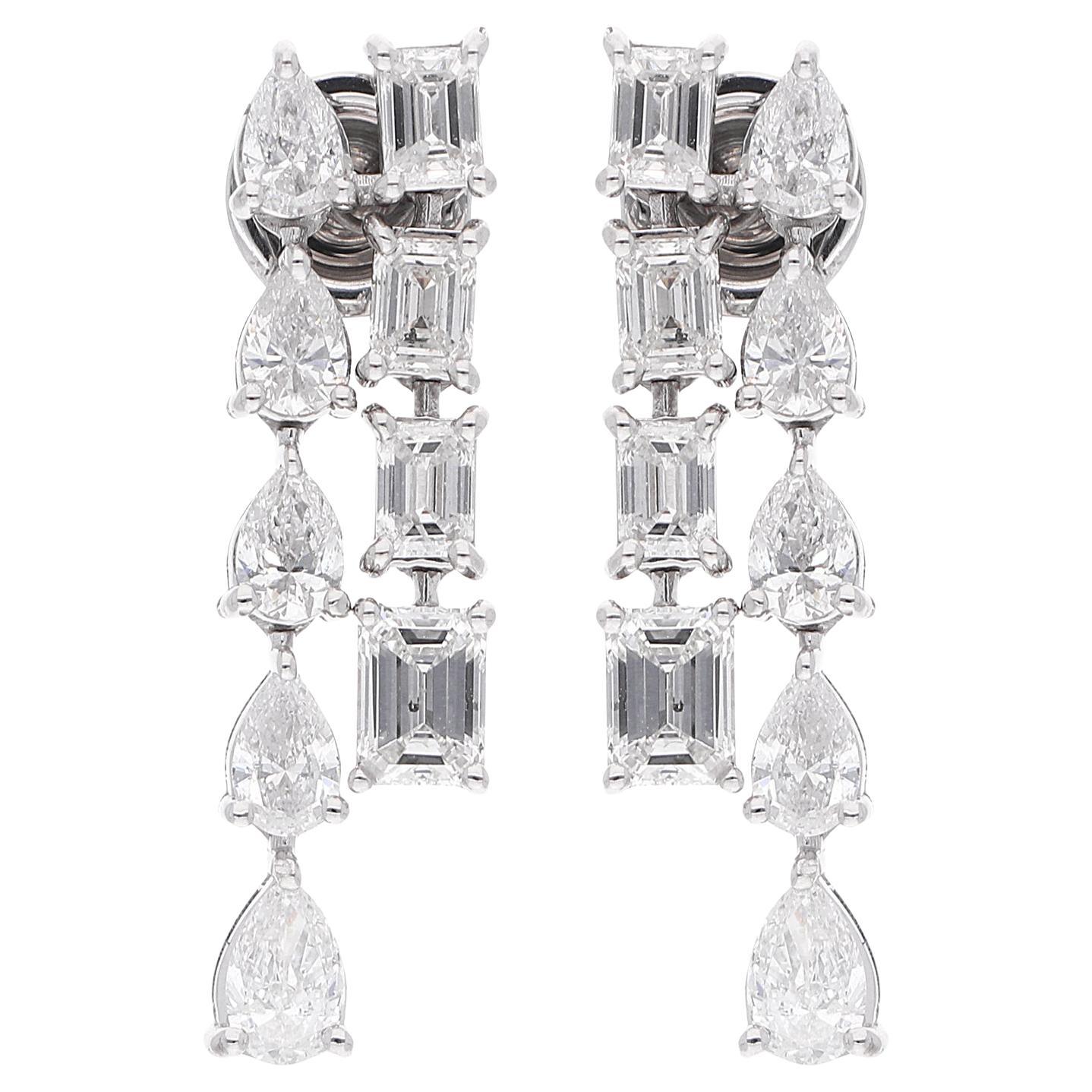 3.75 Ct Pear & Emerald Cut Diamond Earrings 18 Karat White Gold Handmade Jewelry