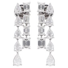 3.75 Ct Pear & Emerald Cut Diamond Earrings 18 Karat White Gold Handmade Jewelry